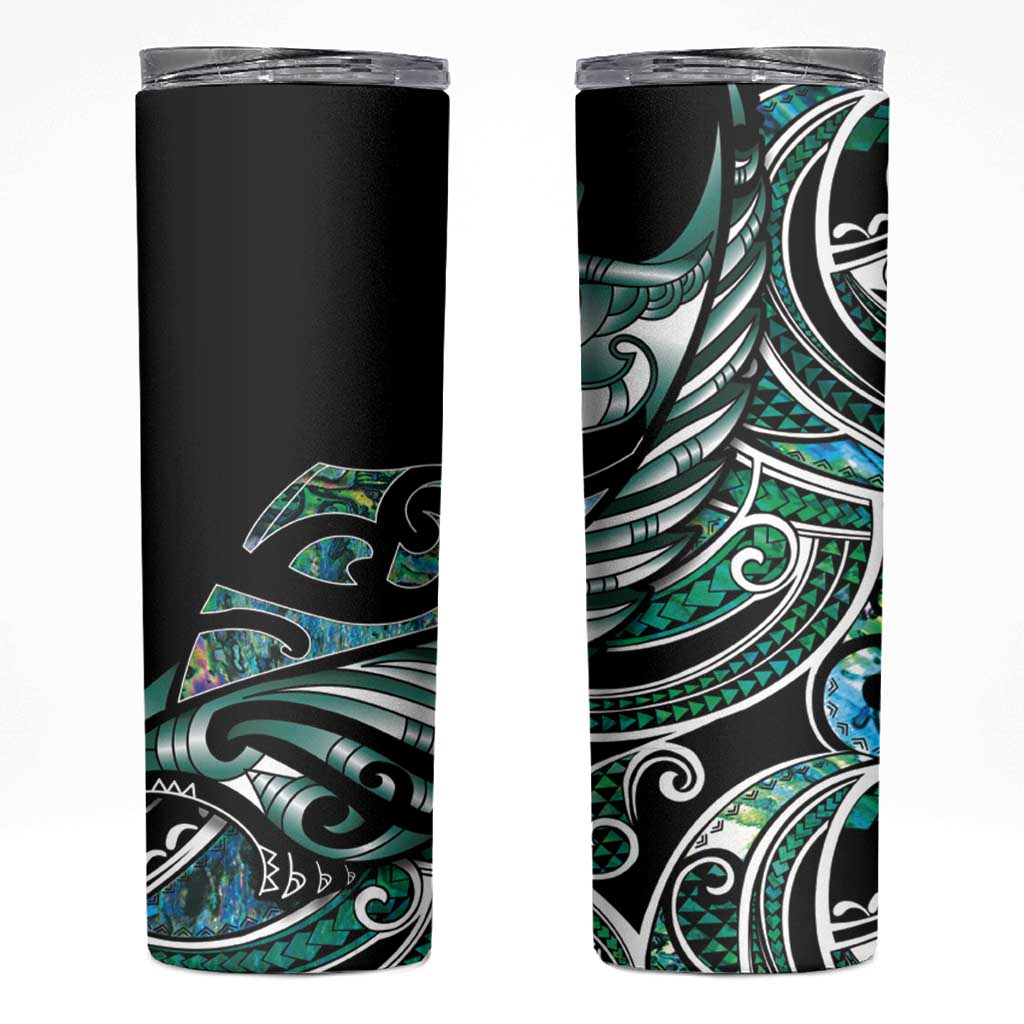 Maori Matariki - Manaia Skinny Tumbler Emerald Paua Shell LT7 Green - Polynesian Pride