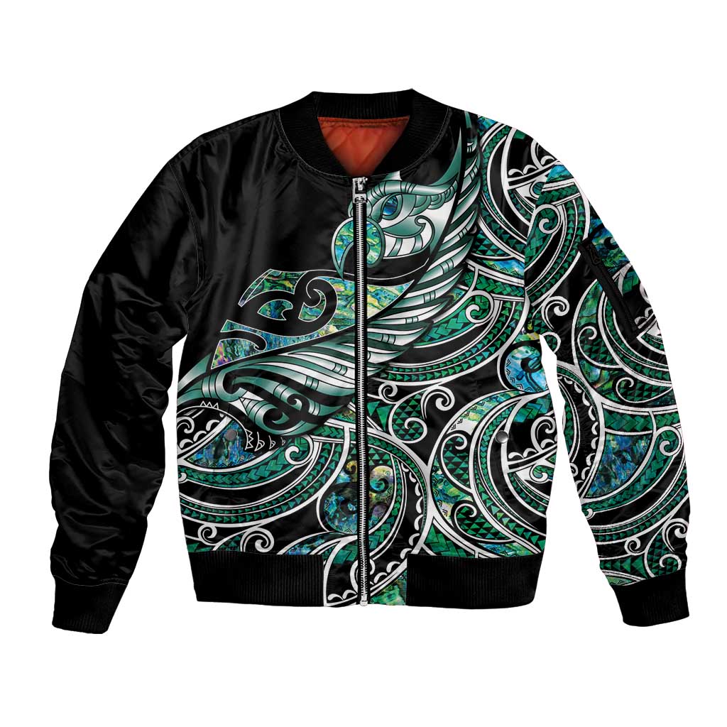 Maori Matariki - Manaia Sleeve Zip Bomber Jacket Emerald Paua Shell LT7 Unisex Green - Polynesian Pride