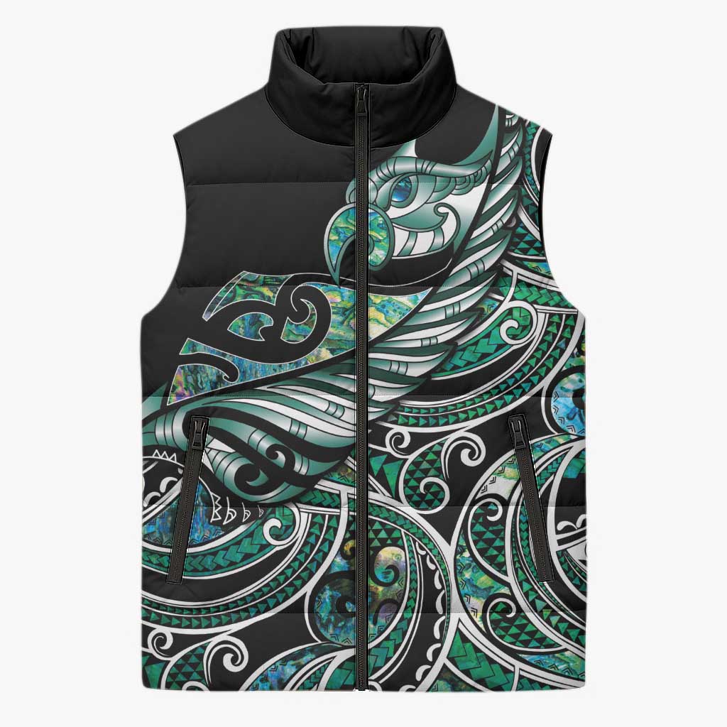 Maori Matariki - Manaia Sleeveless Puffer Jacket Emerald Paua Shell LT7 Unisex Green - Polynesian Pride