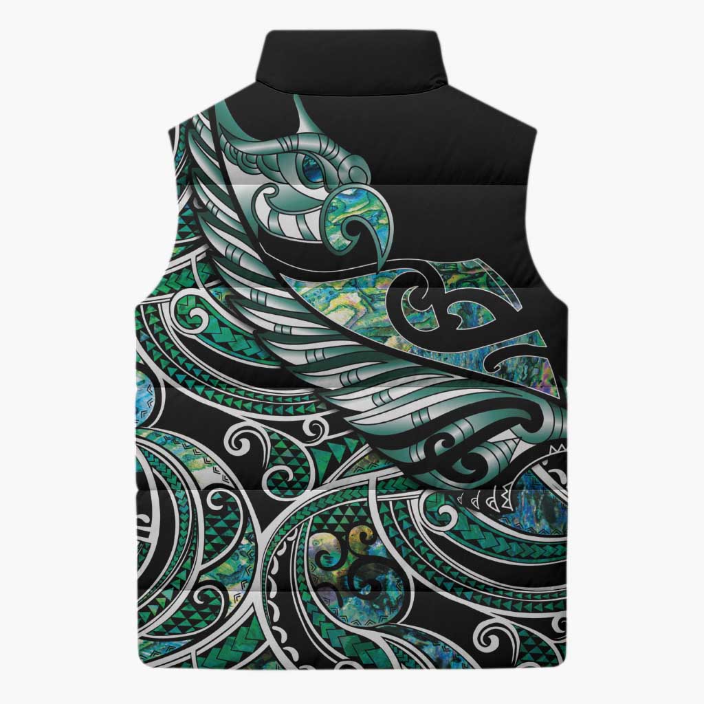 Maori Matariki - Manaia Sleeveless Puffer Jacket Emerald Paua Shell LT7 - Polynesian Pride