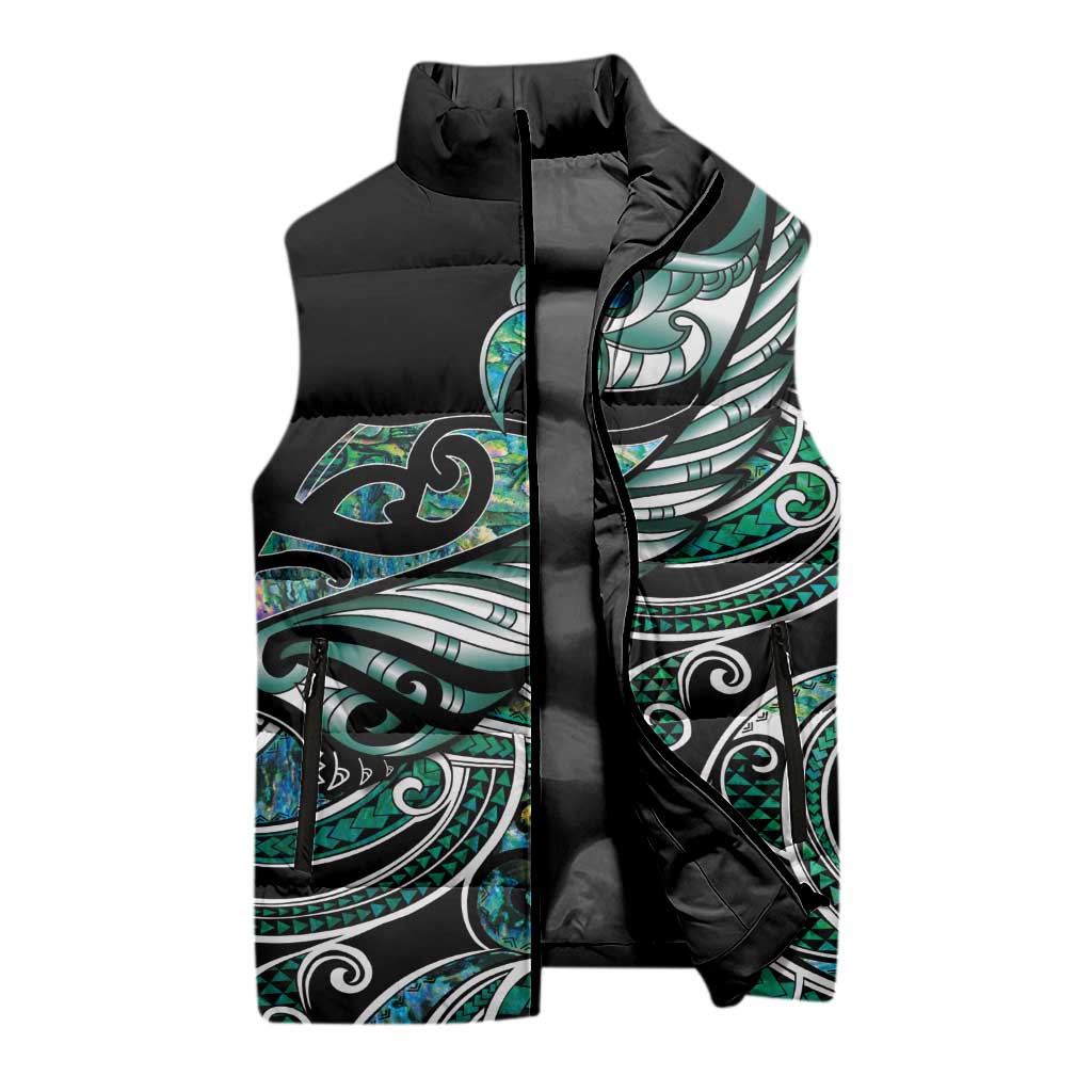 Maori Matariki - Manaia Sleeveless Puffer Jacket Emerald Paua Shell LT7 - Polynesian Pride