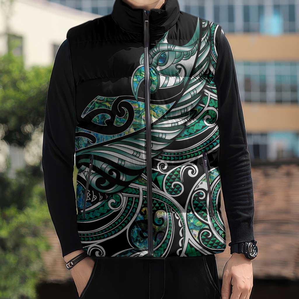 Maori Matariki - Manaia Sleeveless Puffer Jacket Emerald Paua Shell LT7 - Polynesian Pride