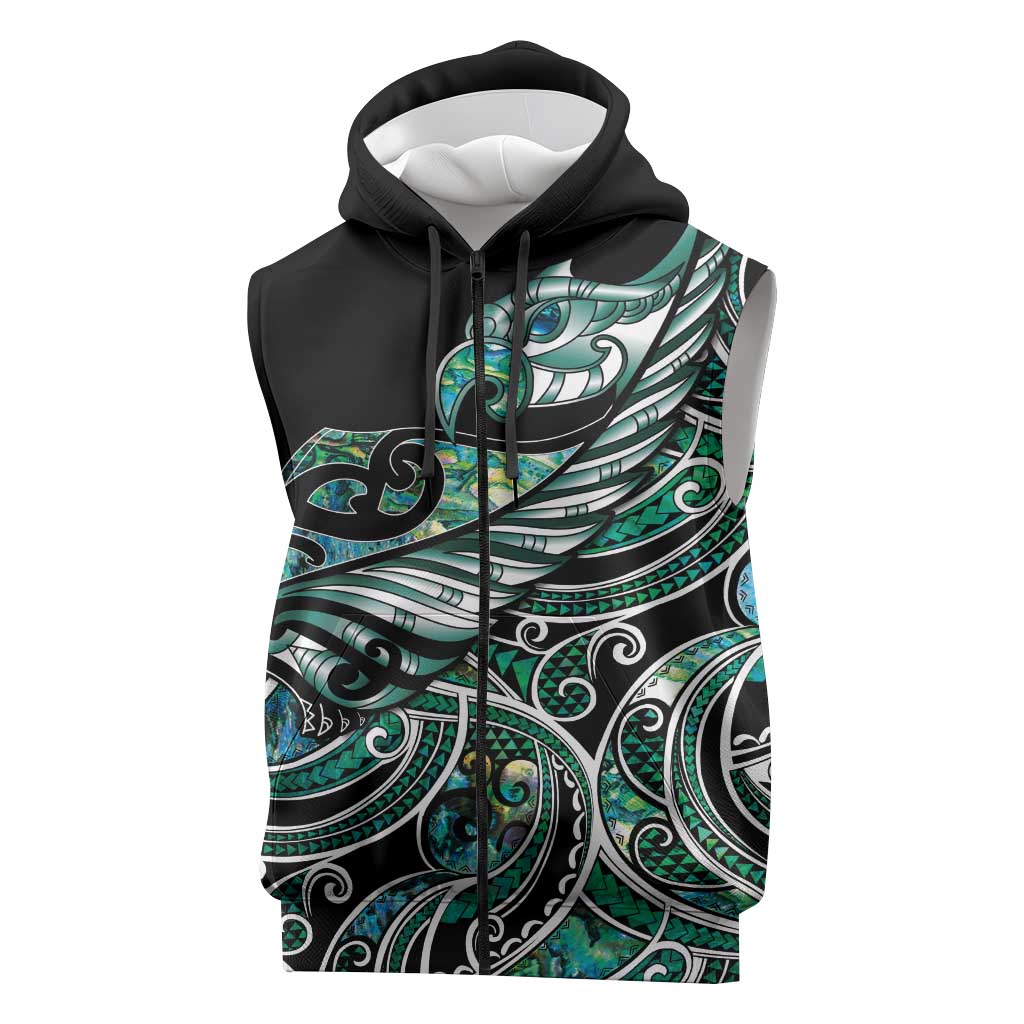 Maori Matariki - Manaia Sleeveless Zip Hoodie Emerald Paua Shell LT7 Green - Polynesian Pride