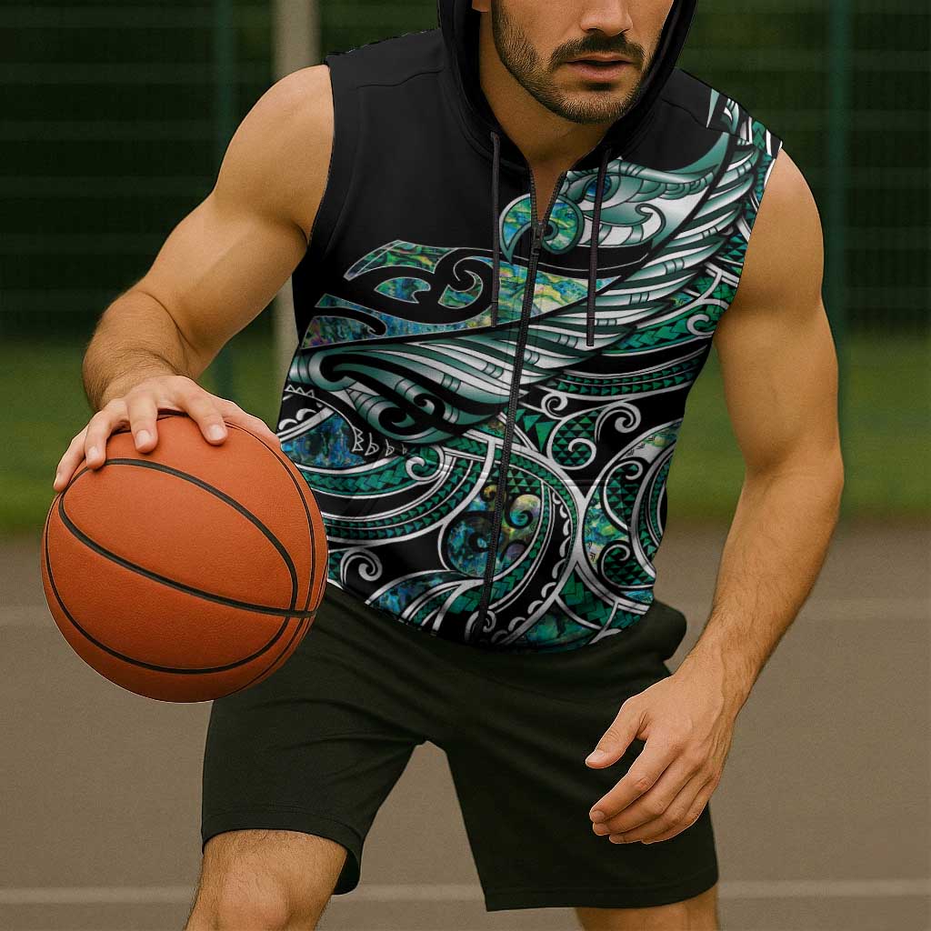 Maori Matariki - Manaia Sleeveless Zip Hoodie Emerald Paua Shell LT7 - Polynesian Pride