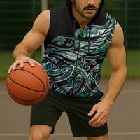 Maori Matariki - Manaia Sleeveless Zip Hoodie Emerald Paua Shell LT7 - Polynesian Pride