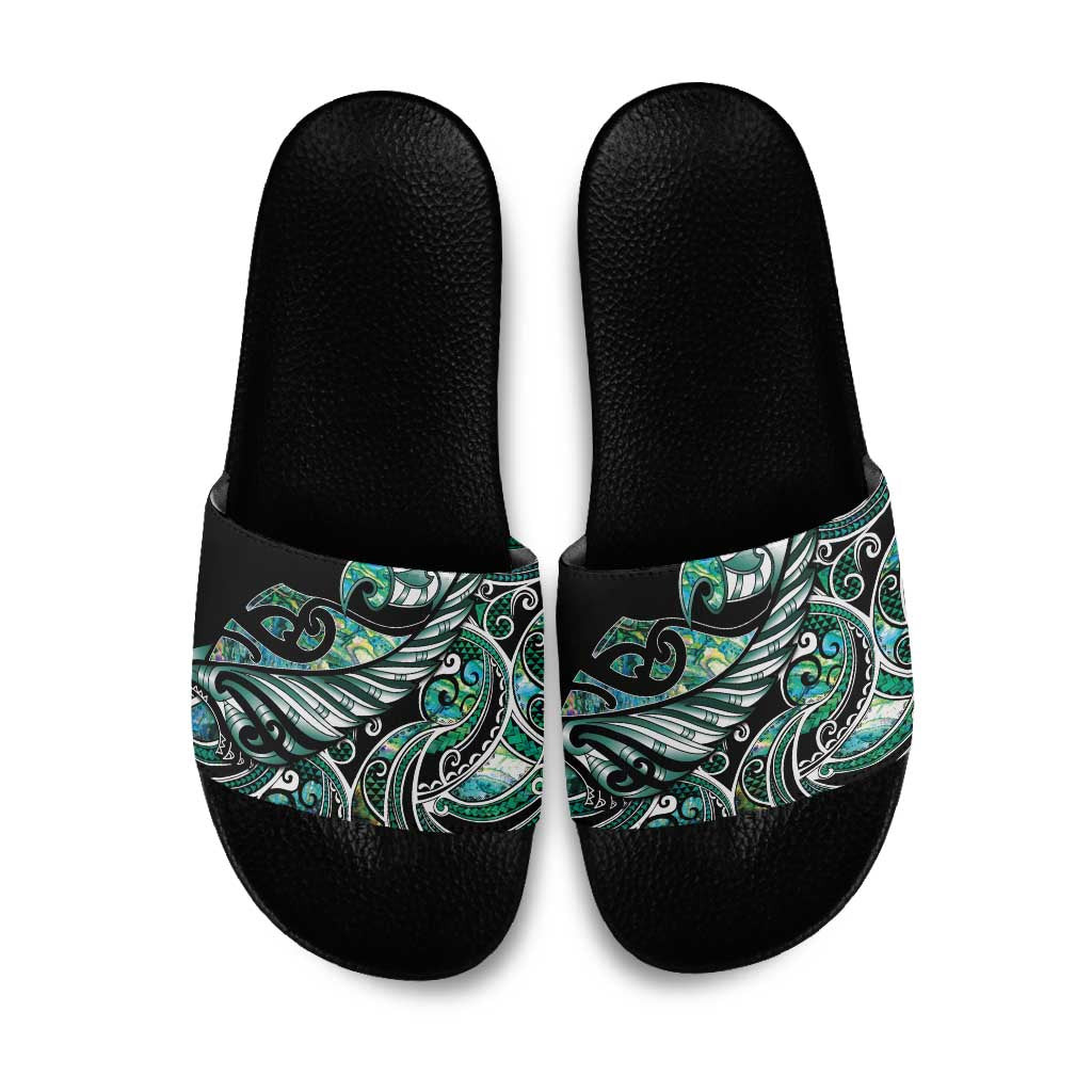 Maori Matariki - Manaia Slide Sandals Emerald Paua Shell LT7 Green - Polynesian Pride