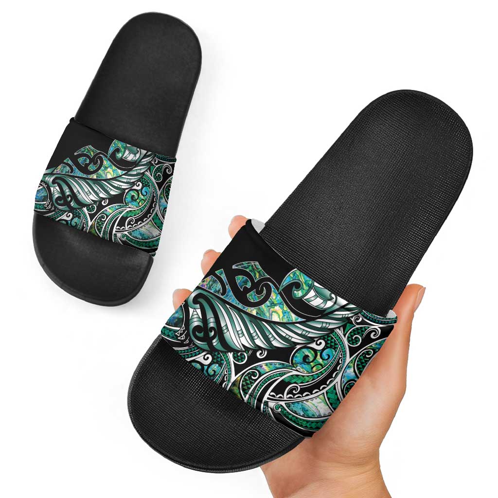 Maori Matariki - Manaia Slide Sandals Emerald Paua Shell LT7 - Polynesian Pride