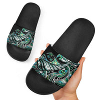 Maori Matariki - Manaia Slide Sandals Emerald Paua Shell LT7 - Polynesian Pride