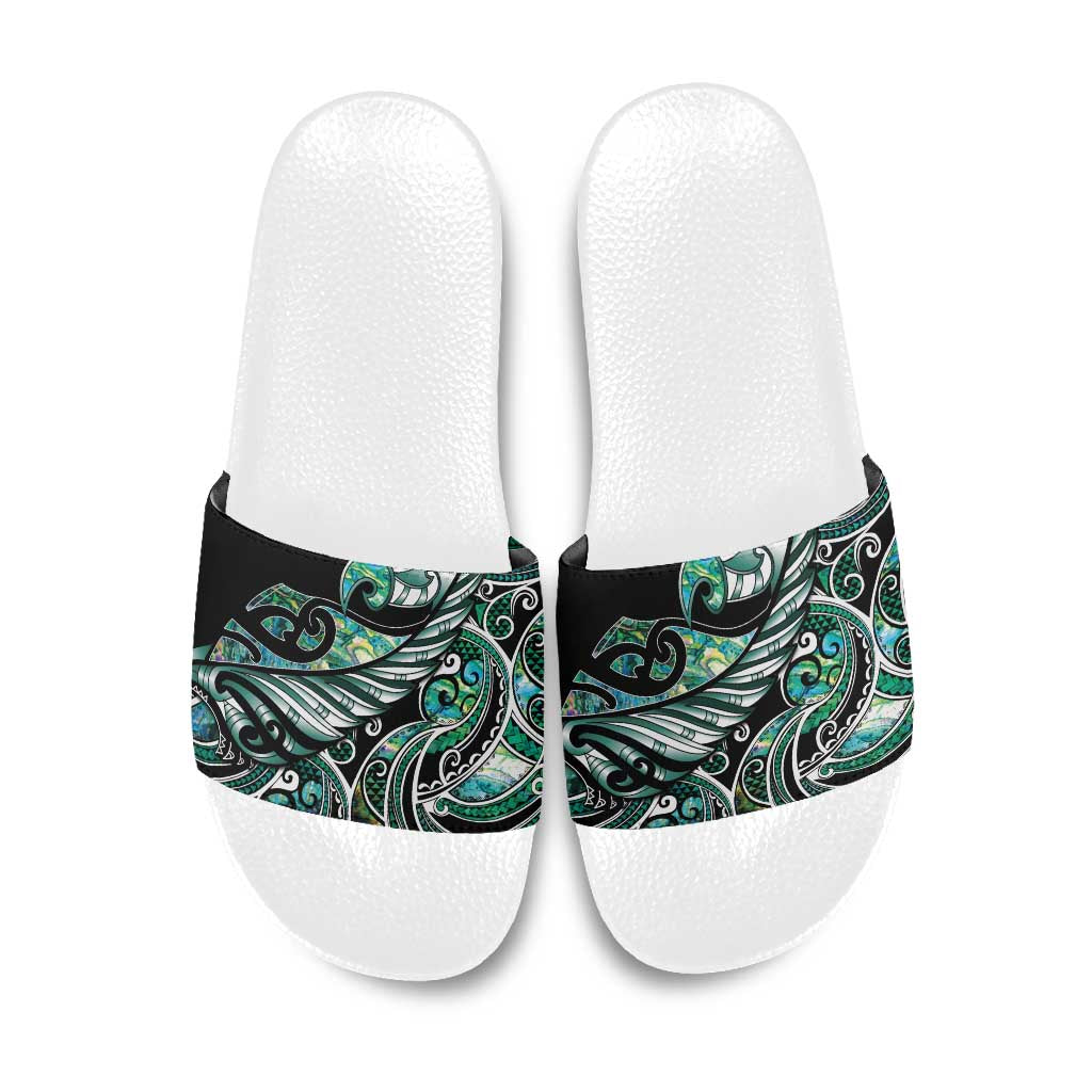Maori Matariki - Manaia Slide Sandals Emerald Paua Shell LT7 Green - Polynesian Pride