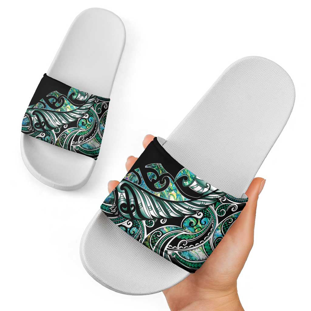 Maori Matariki - Manaia Slide Sandals Emerald Paua Shell LT7 - Polynesian Pride