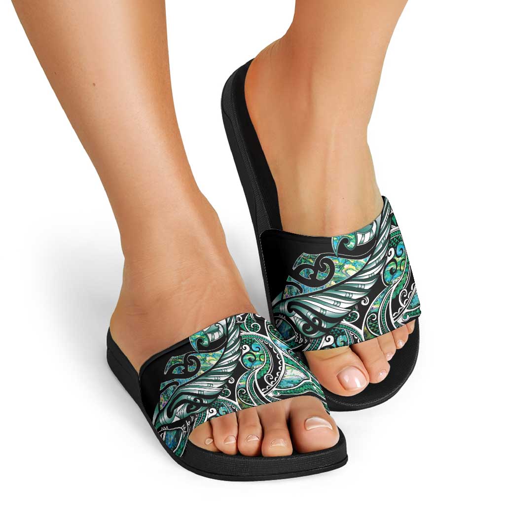 Maori Matariki - Manaia Slide Sandals Emerald Paua Shell LT7 - Polynesian Pride