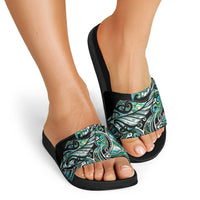 Maori Matariki - Manaia Slide Sandals Emerald Paua Shell LT7 - Polynesian Pride