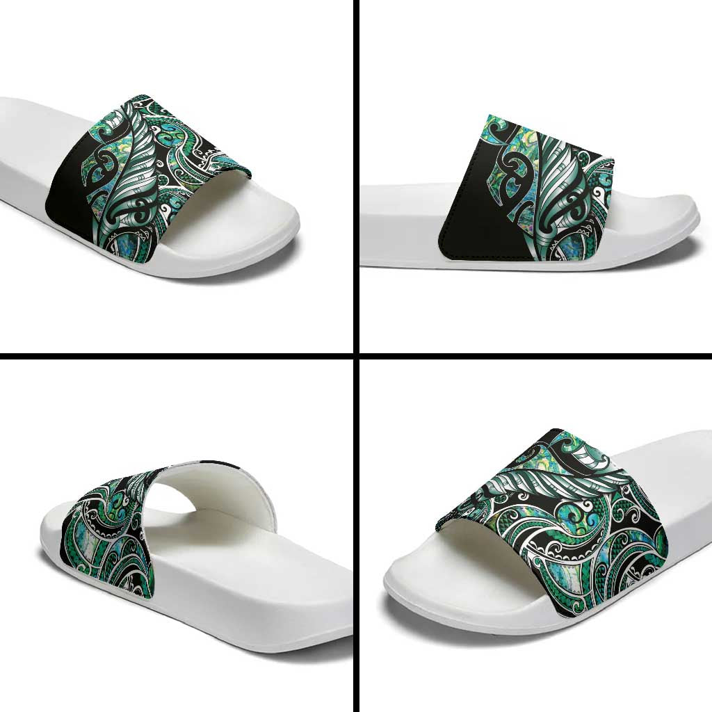 Maori Matariki - Manaia Slide Sandals Emerald Paua Shell LT7 - Polynesian Pride