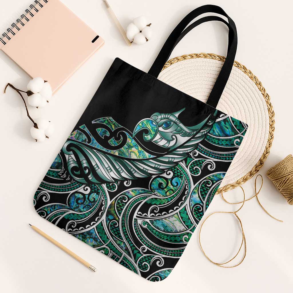 Maori Matariki - Manaia Tote Bag Emerald Paua Shell LT7 Black Strap One Size Green - Polynesian Pride