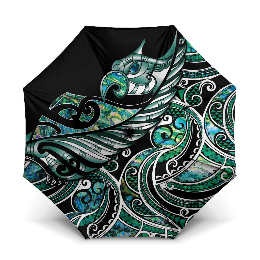 Maori Matariki - Manaia Umbrella Emerald Paua Shell LT7 One Size Folded 11.42 inch Opened Diameter 37.4 inch Green - Polynesian Pride