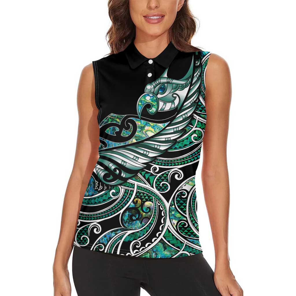Maori Matariki - Manaia Women Sleeveless Polo Shirt Emerald Paua Shell