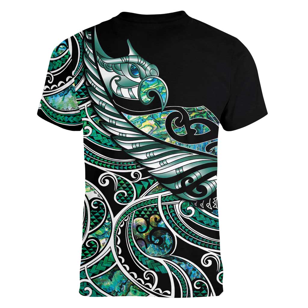 Maori Matariki - Manaia Women V-Neck T-Shirt Emerald Paua Shell LT7 - Polynesian Pride