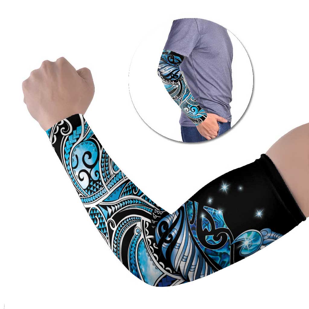 Maori Matariki - Manaia Arm Sleeves Galaxy Blue Paua Shell LT7 Set of 2 Blue - Polynesian Pride