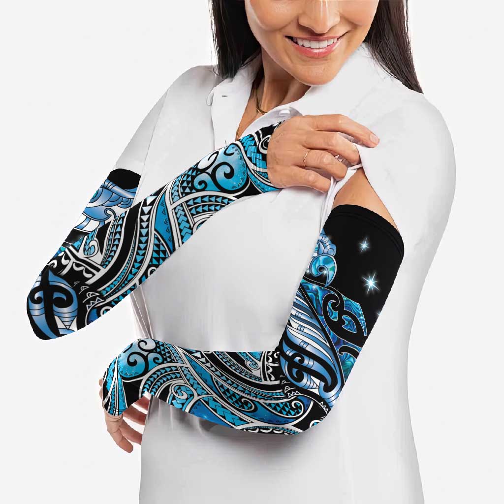 Maori Matariki - Manaia Arm Sleeves Galaxy Blue Paua Shell LT7 - Polynesian Pride
