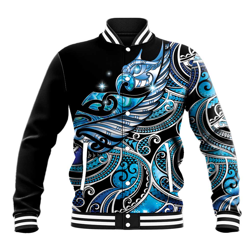 Maori Matariki - Manaia Baseball Jacket Galaxy Blue Paua Shell LT7 Unisex Blue - Polynesian Pride