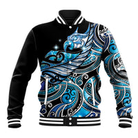 Maori Matariki - Manaia Baseball Jacket Galaxy Blue Paua Shell LT7 Unisex Blue - Polynesian Pride