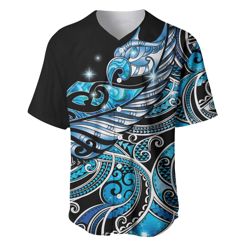 Maori Matariki - Manaia Baseball Jersey Galaxy Blue Paua Shell LT7 Blue - Polynesian Pride