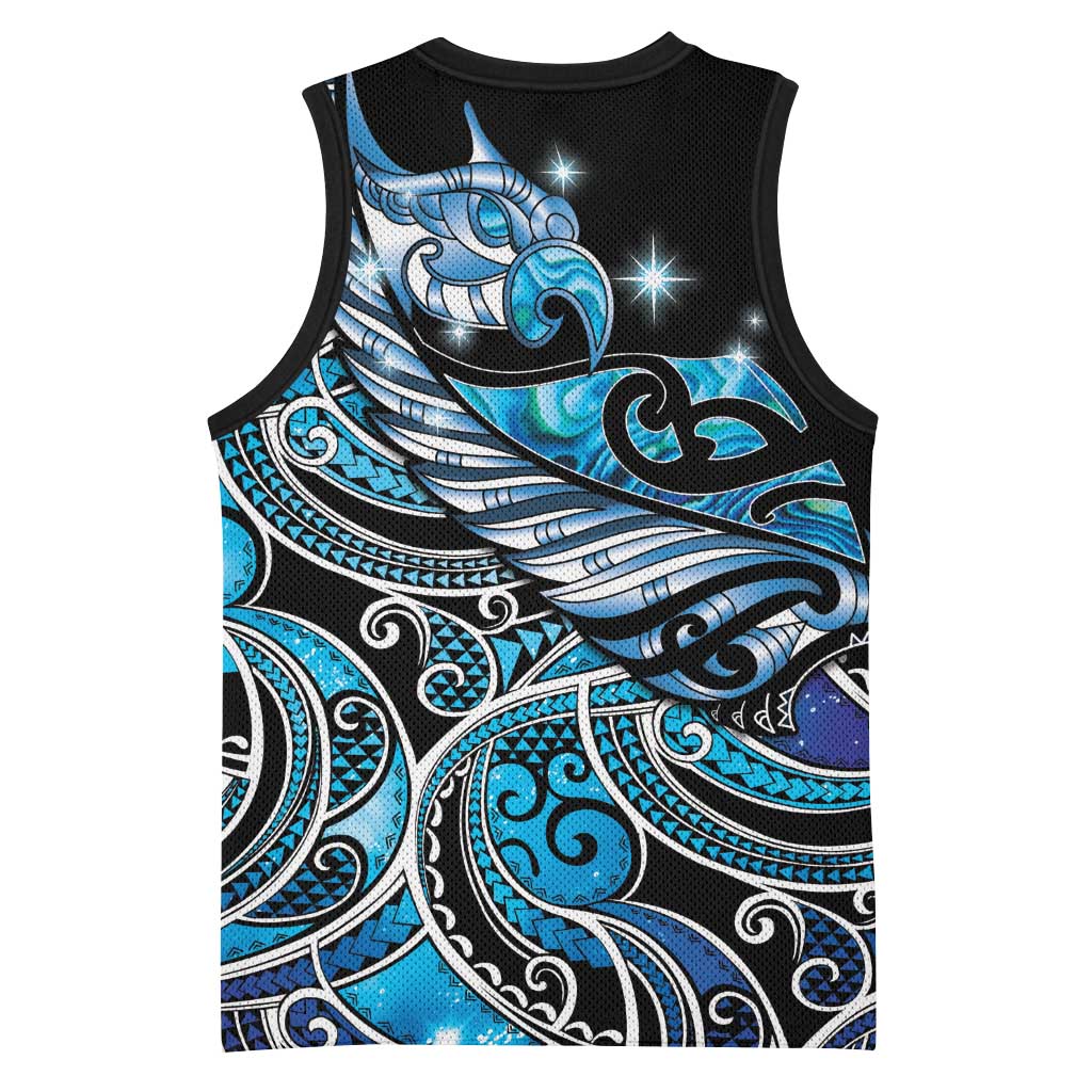 Maori Matariki - Manaia Basketball Jersey Galaxy Blue Paua Shell LT7 - Polynesian Pride