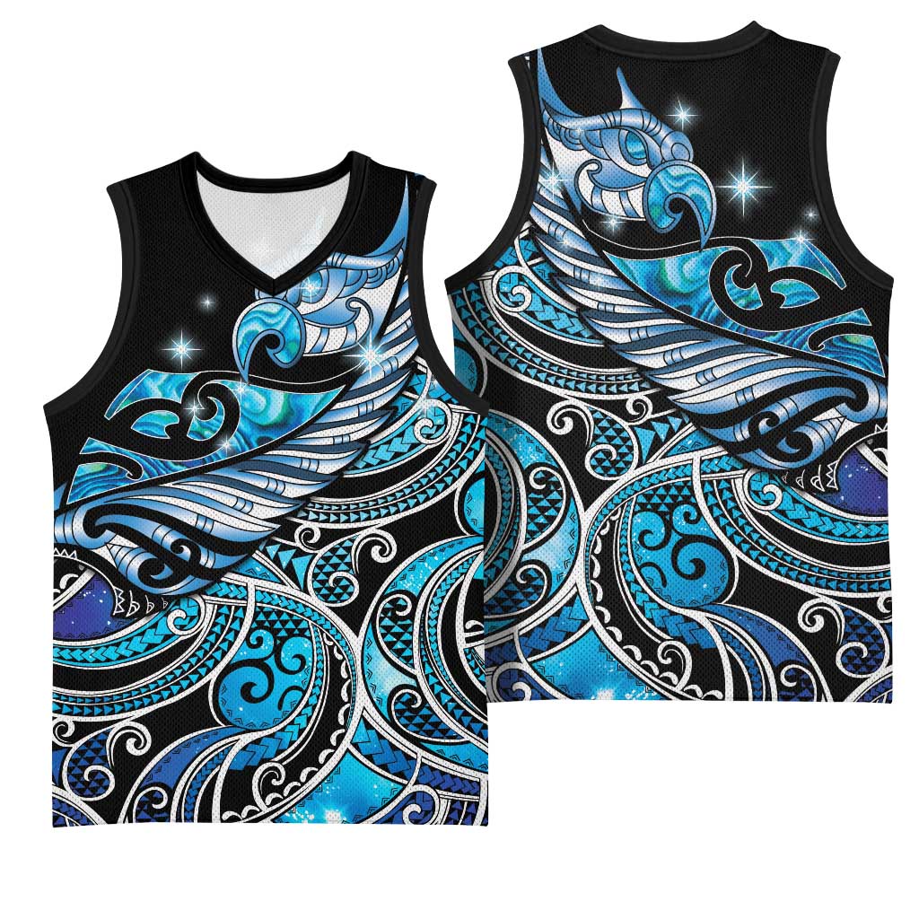Maori Matariki - Manaia Basketball Jersey Galaxy Blue Paua Shell LT7 - Polynesian Pride