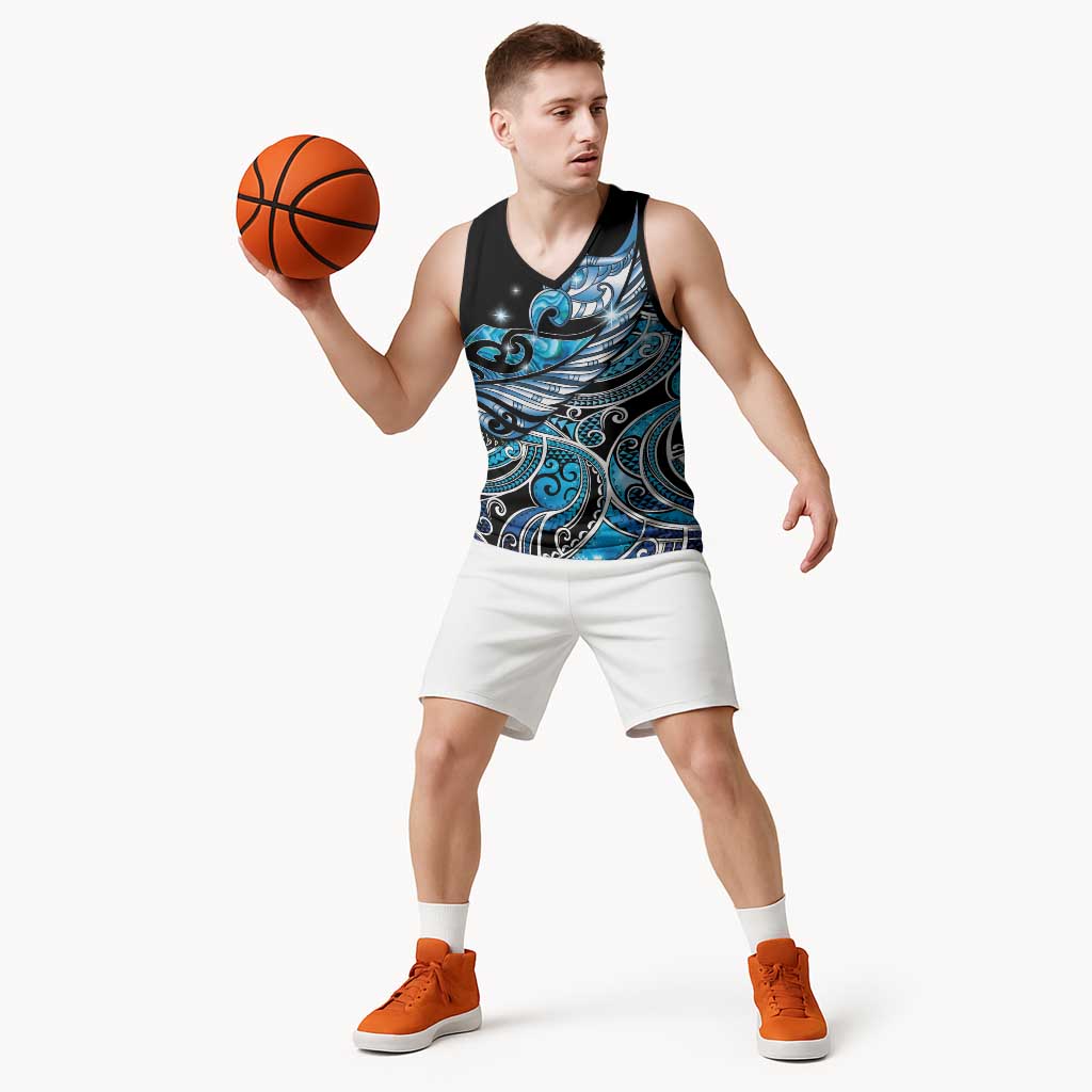 Maori Matariki - Manaia Basketball Jersey Galaxy Blue Paua Shell LT7 - Polynesian Pride