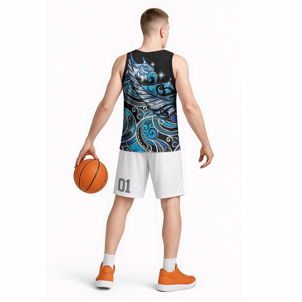 Maori Matariki - Manaia Basketball Jersey Galaxy Blue Paua Shell LT7 - Polynesian Pride