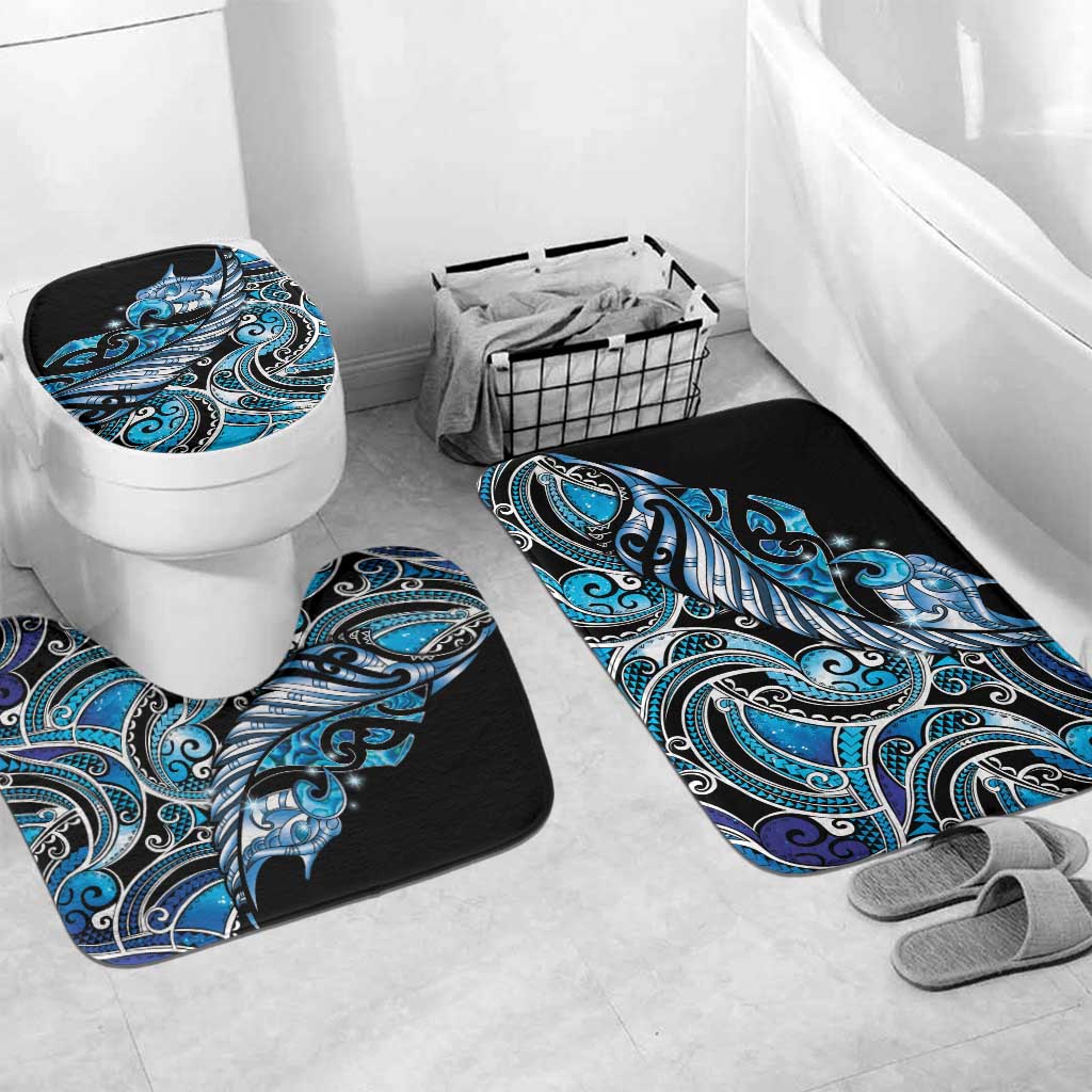 Maori Matariki - Manaia Bathroom Set Galaxy Blue Paua Shell LT7 Mat Set Only (3 pcs) One Size Blue - Polynesian Pride