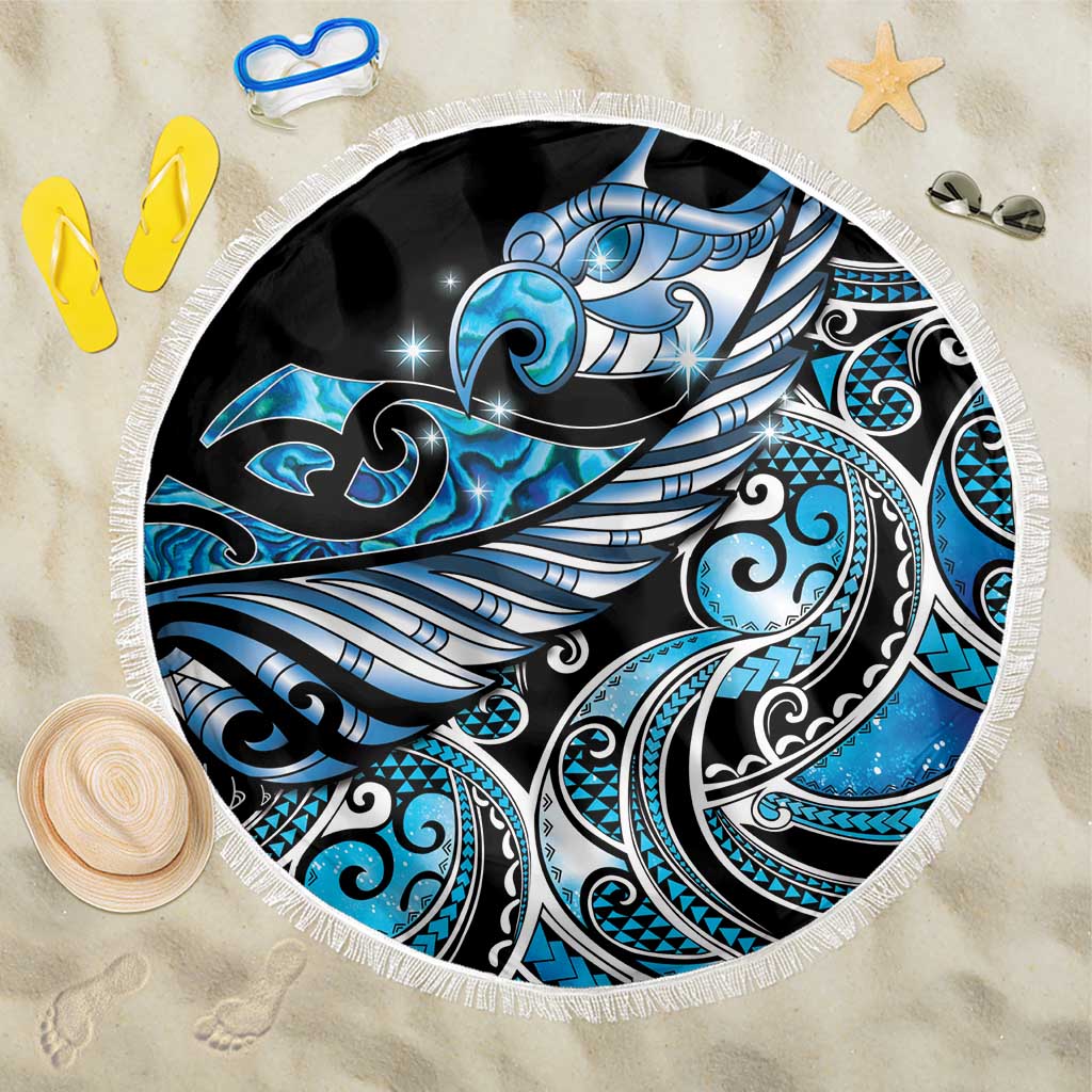 Maori Matariki - Manaia Beach Blanket Galaxy Blue Paua Shell LT7 One Size 150cm Blue - Polynesian Pride