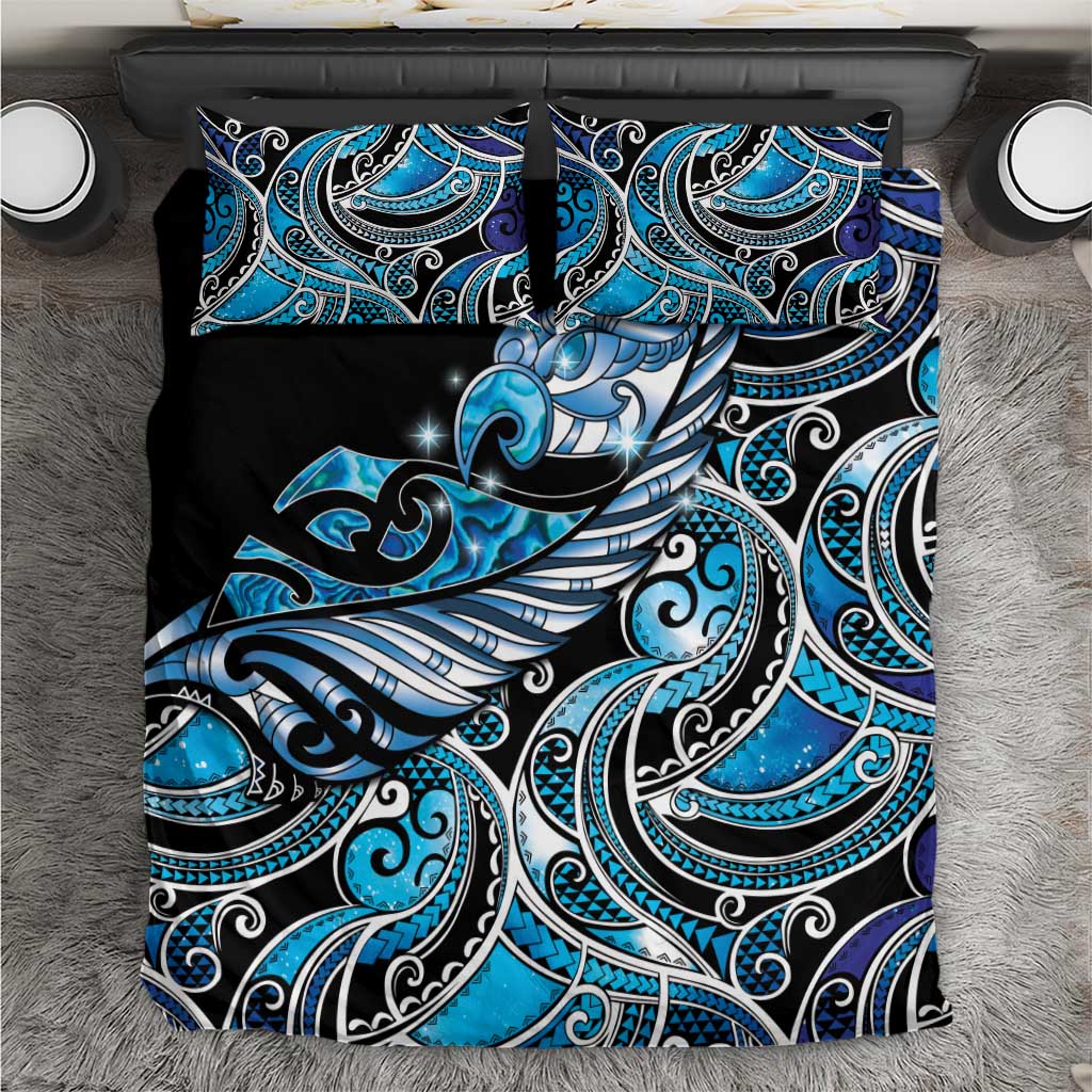 Maori Matariki - Manaia Bedding Set Galaxy Blue Paua Shell LT7 Blue - Polynesian Pride