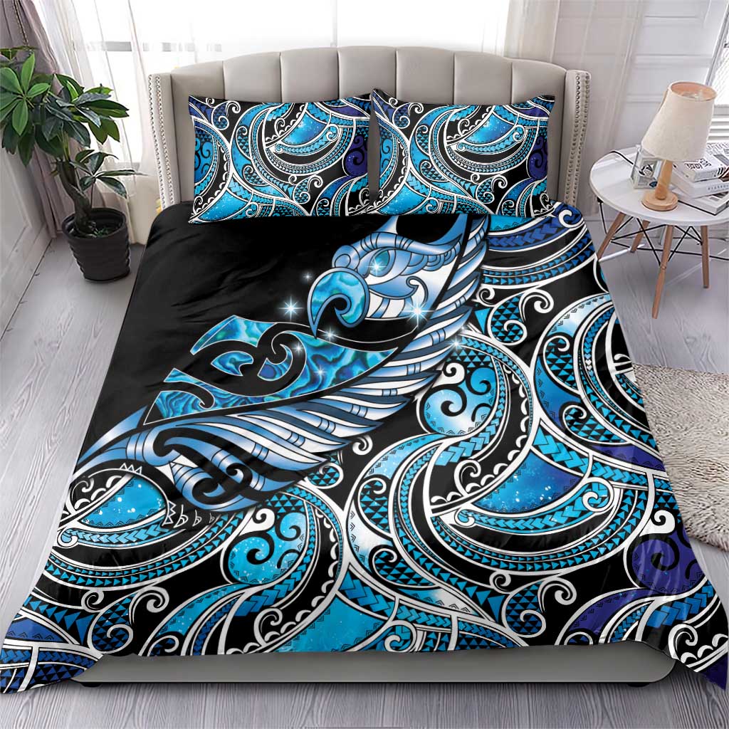 Maori Matariki - Manaia Bedding Set Galaxy Blue Paua Shell LT7 - Polynesian Pride