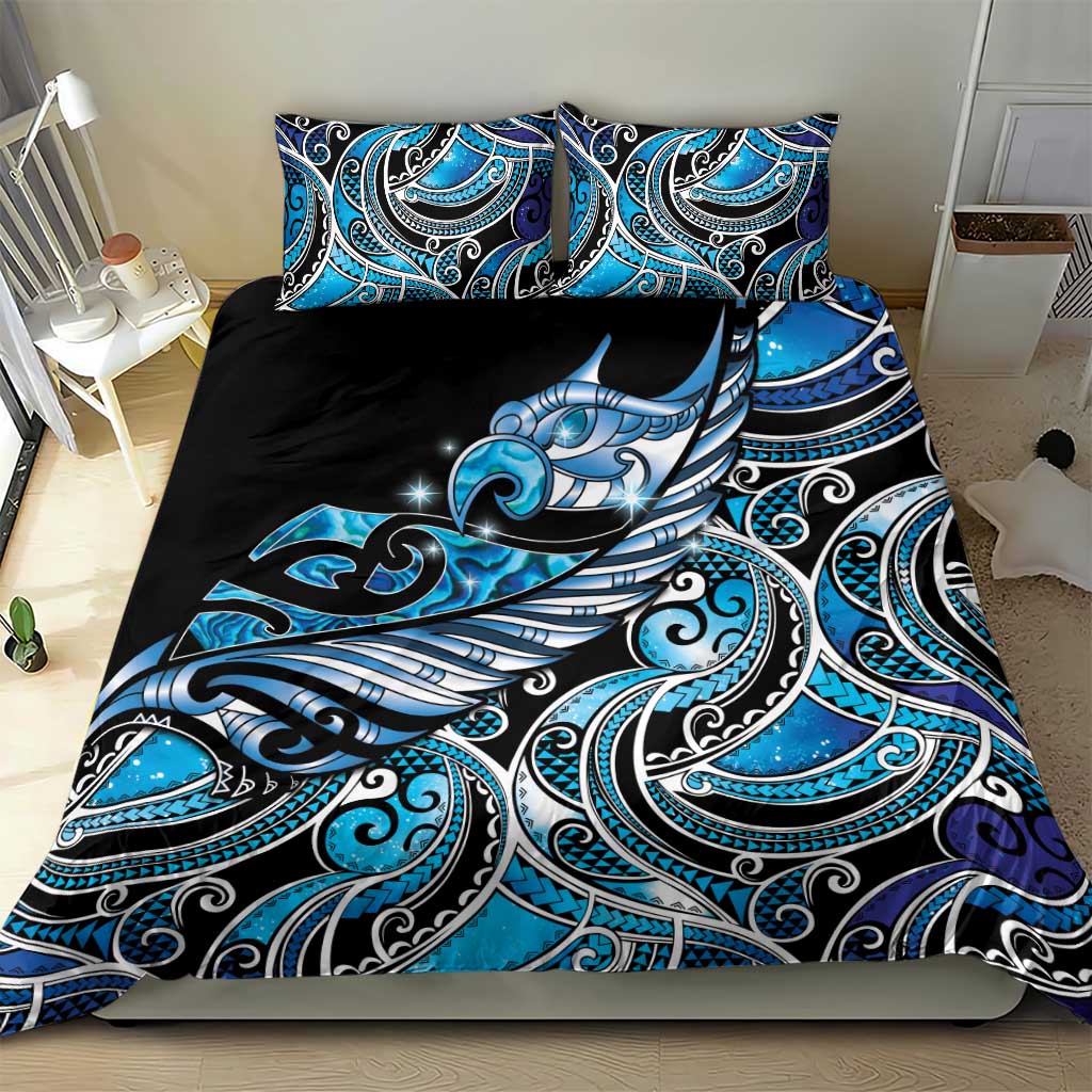Maori Matariki - Manaia Bedding Set Galaxy Blue Paua Shell LT7 - Polynesian Pride