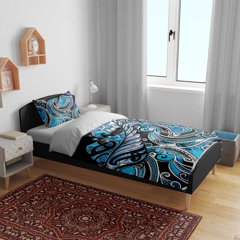 Maori Matariki - Manaia Bedding Set Galaxy Blue Paua Shell LT7 - Polynesian Pride