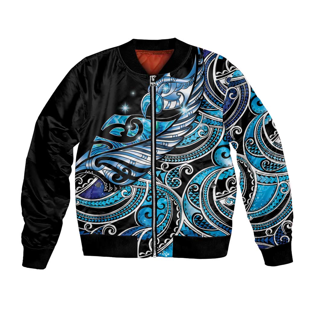 Maori Matariki - Manaia Bomber Jacket Galaxy Blue Paua Shell LT7 Unisex Blue - Polynesian Pride