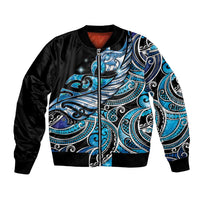 Maori Matariki - Manaia Bomber Jacket Galaxy Blue Paua Shell LT7 Unisex Blue - Polynesian Pride