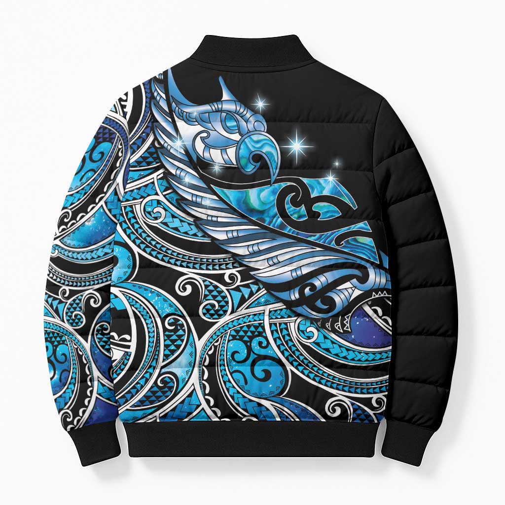 Maori Matariki - Manaia Bomber Puffer Jacket Galaxy Blue Paua Shell LT7 - Polynesian Pride