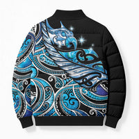 Maori Matariki - Manaia Bomber Puffer Jacket Galaxy Blue Paua Shell LT7 - Polynesian Pride