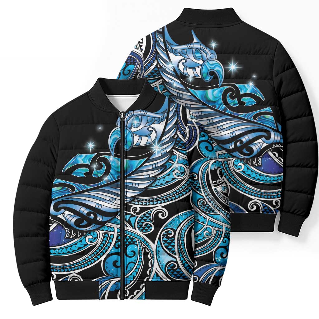 Maori Matariki - Manaia Bomber Puffer Jacket Galaxy Blue Paua Shell LT7 - Polynesian Pride