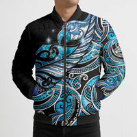 Maori Matariki - Manaia Bomber Puffer Jacket Galaxy Blue Paua Shell LT7 - Polynesian Pride