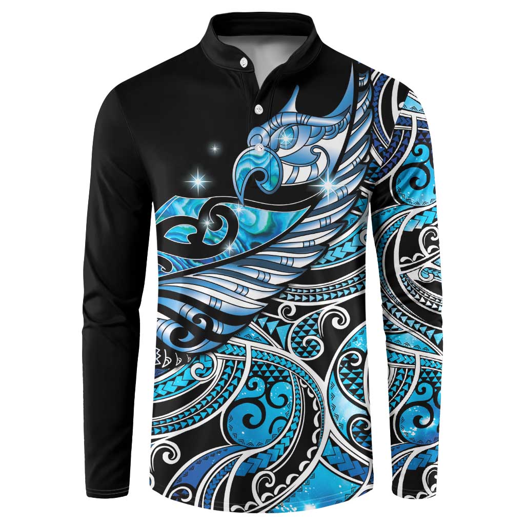 Maori Matariki - Manaia Button Sweatshirt Galaxy Blue Paua Shell LT7 Blue - Polynesian Pride