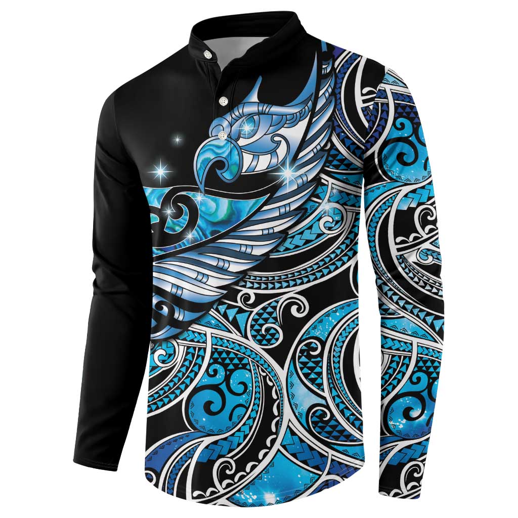 Maori Matariki - Manaia Button Sweatshirt Galaxy Blue Paua Shell LT7 - Polynesian Pride