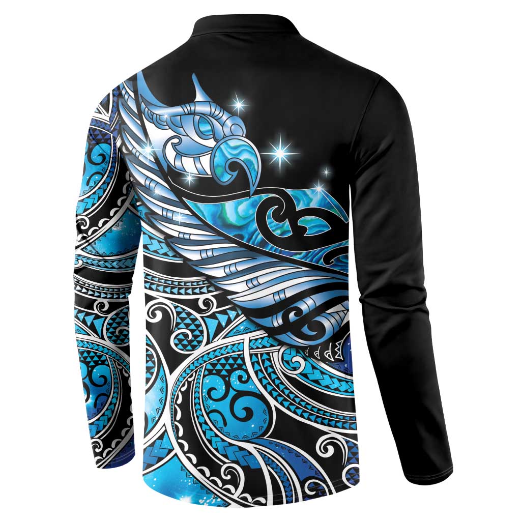 Maori Matariki - Manaia Button Sweatshirt Galaxy Blue Paua Shell LT7 - Polynesian Pride