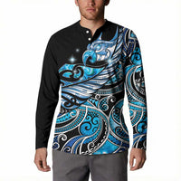 Maori Matariki - Manaia Button Sweatshirt Galaxy Blue Paua Shell LT7 - Polynesian Pride