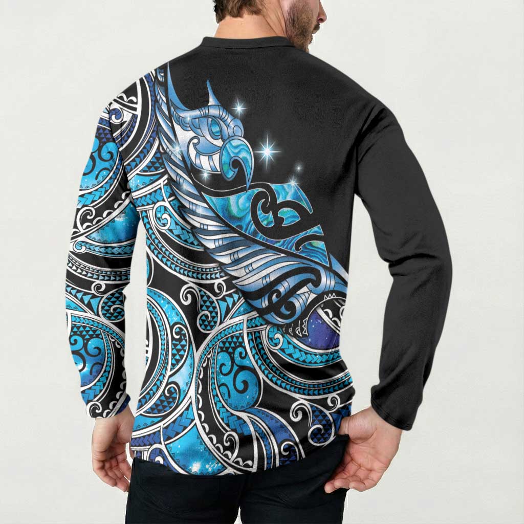 Maori Matariki - Manaia Button Sweatshirt Galaxy Blue Paua Shell LT7 - Polynesian Pride