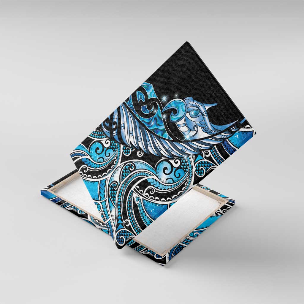 Maori Matariki - Manaia Canvas Wall Art Galaxy Blue Paua Shell LT7 With Frame Blue - Polynesian Pride
