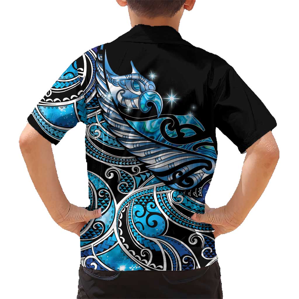 Maori Matariki - Manaia Family Matching Long Sleeve Bodycon Dress and Hawaiian Shirt Galaxy Blue Paua Shell