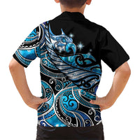 Maori Matariki - Manaia Family Matching Long Sleeve Bodycon Dress and Hawaiian Shirt Galaxy Blue Paua Shell